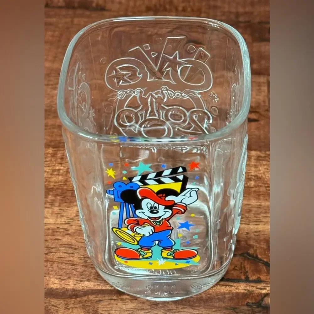 Disney Studios McDonalds 2000 Mickey Mouse Glass Tumbler Embossed Glass